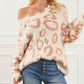 Animal Print Distressed Trim Fuzzy Sweater