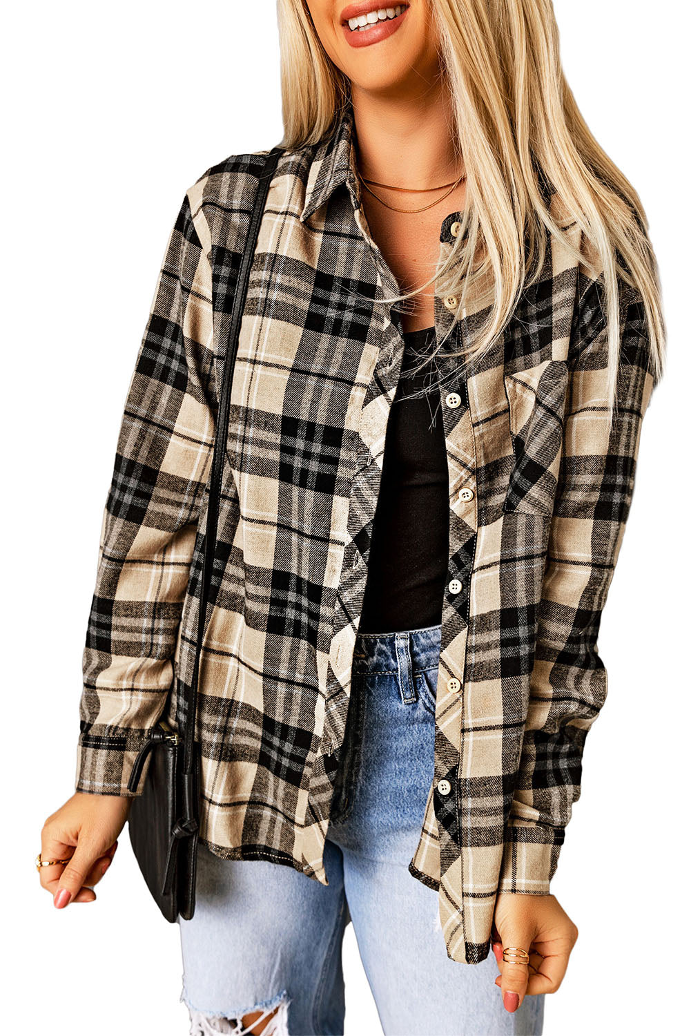 Plaid Pocket Buttoned Long Sleeve Shirt