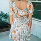 Puff Sleeves Hollow-out Back Floral Print Dress