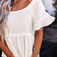 White Ruffled Short Sleeves Crinkled Flowy Top