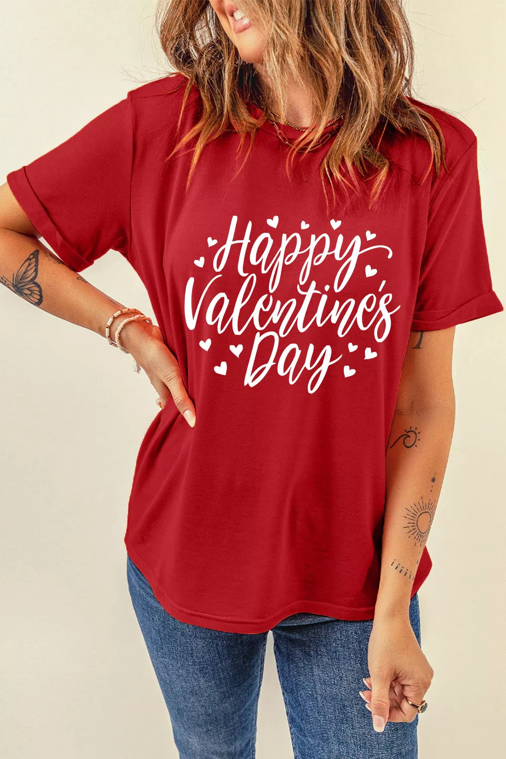 Happy Valentine's Day Heart Print Short Sleeve T Shirt