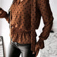 V Neck Tie Polka Dot Ruffled Blouse