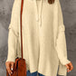 Apricot Waffle Knit Loose Slit Drawstring Hooded Sweater