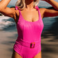Straps One-Piece Swimsuit with Waist Tie