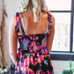 Black Smocked Tie-dye Print Midi Dress