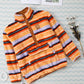 Multicolor Striped Kangaroo Pocket Buttoned Sherpa Sweatshirt