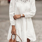 Eyelet Lace Yoke Mini Dress with 3/4 Bubble Sleeves