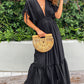 Drawstring Pleated Kimono Sleeve Ruffle Maxi Dress