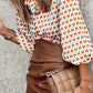 Multicolor Geometric Print Tie Puff Sleeve Blouse