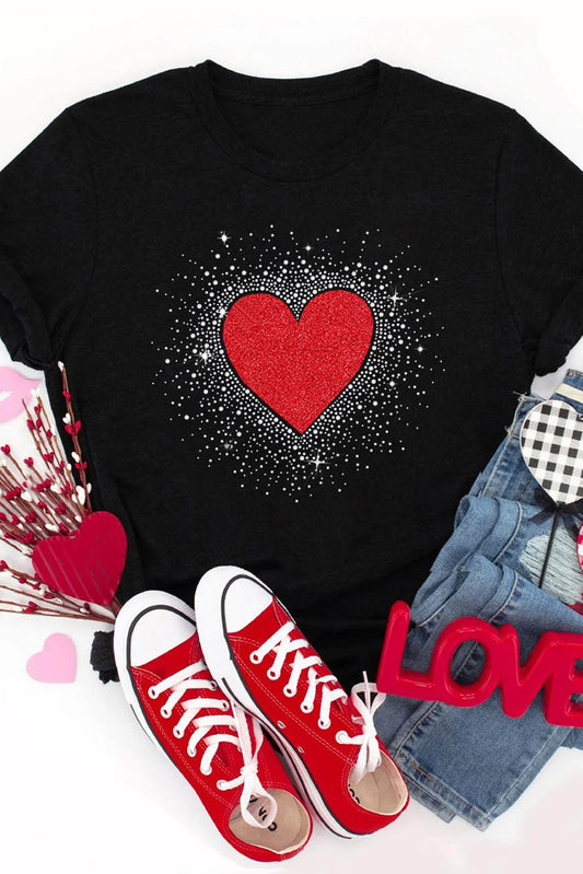 Black Valentines Heart Pattern Shining Spots Graphic Tee