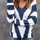 Striped Colorblock V Neck Knitted Sweater