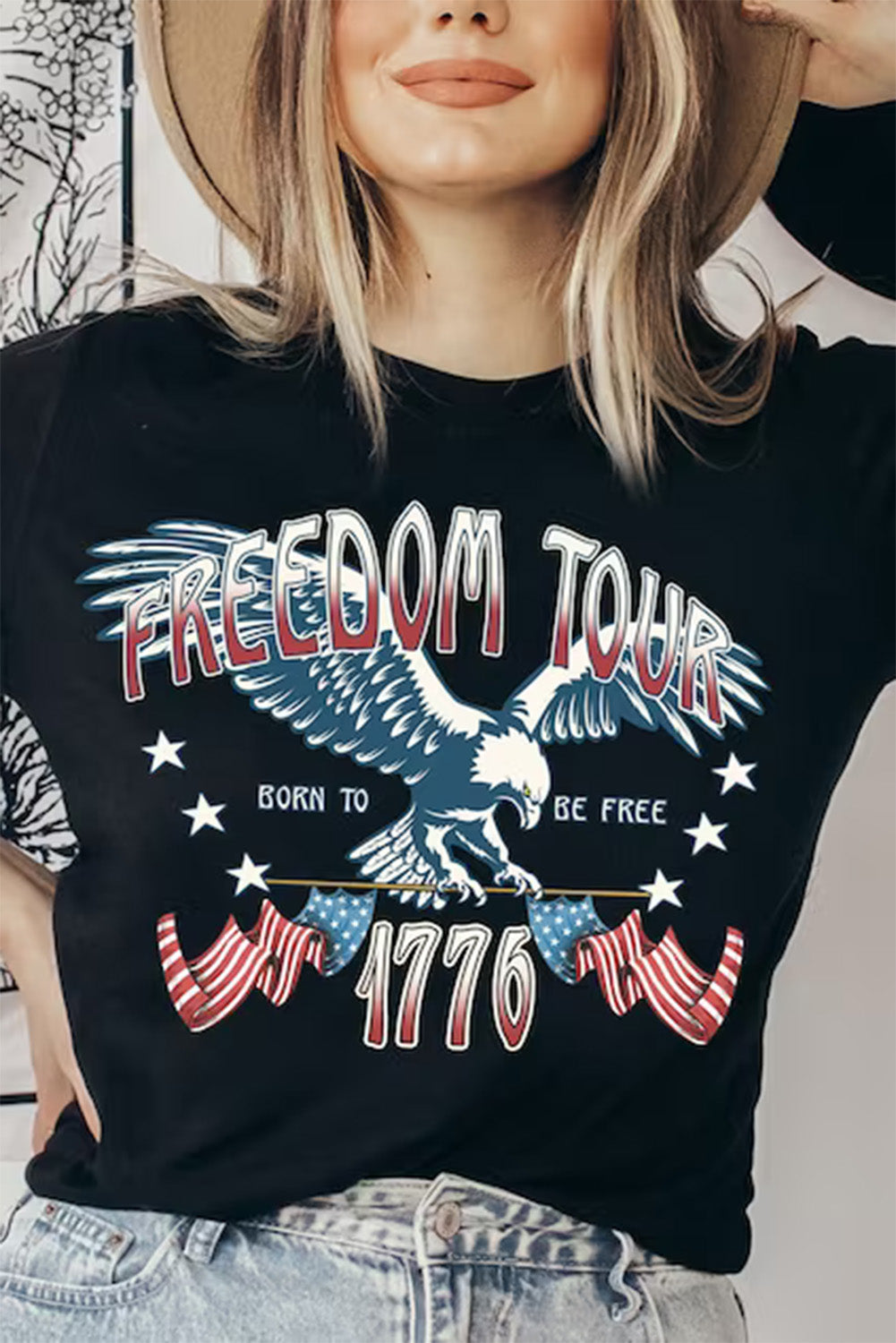 Freedom Tour American Flag Eagle Print Graphic Tee