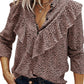 Leopard Print Long Sleeve Ruffle Loose Blouse