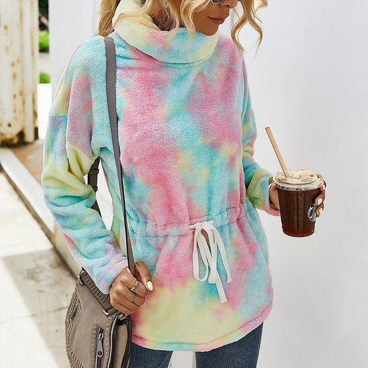 Autumn and winter high neck tie-dye sweater