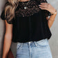 Black Lace Crochet Patchwork Short Sleeve Blouse