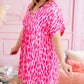 Pink Leopard Print V Neck Plus Size Babydoll Mini Dress