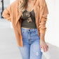 Apricot Textured Raw Edge Trim Buttons Shirt