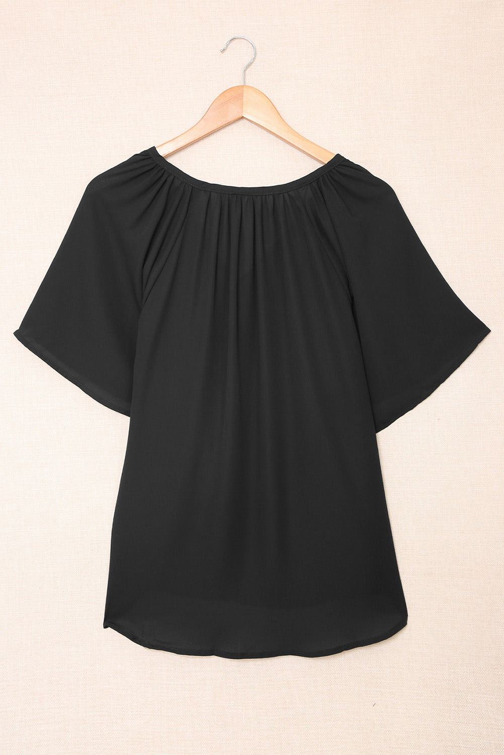 Split Neck Pleated Loose Top