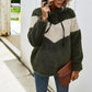 Autumn and winter hooded thickening color blocking sweater