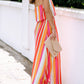 Stripe Overlay Strapless Maxi Dress with Slits