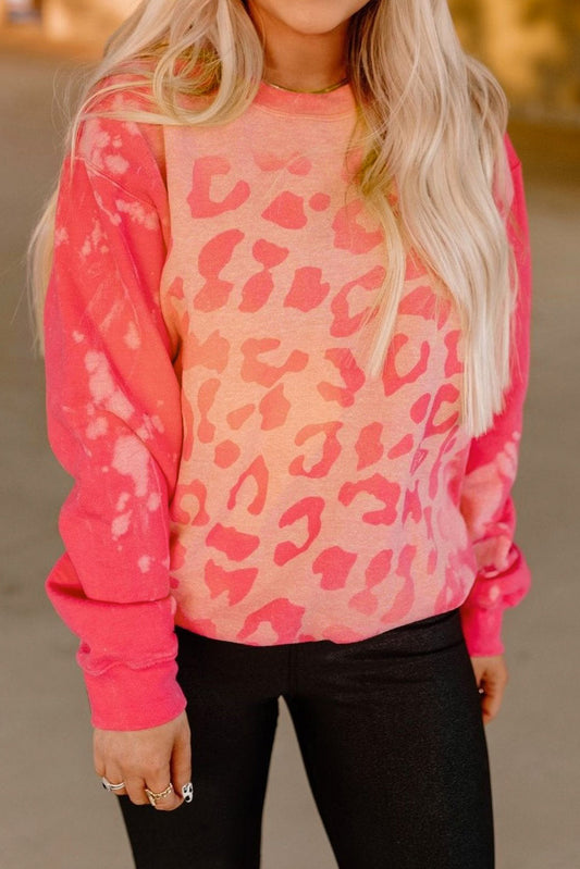 Pink Bleached Cheetah Print Sweatshirt