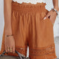 Smocked Waist Crochet Hem Casual Loose Shorts