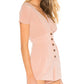 Pink Deep V Neck Buttoned High Waist Romper