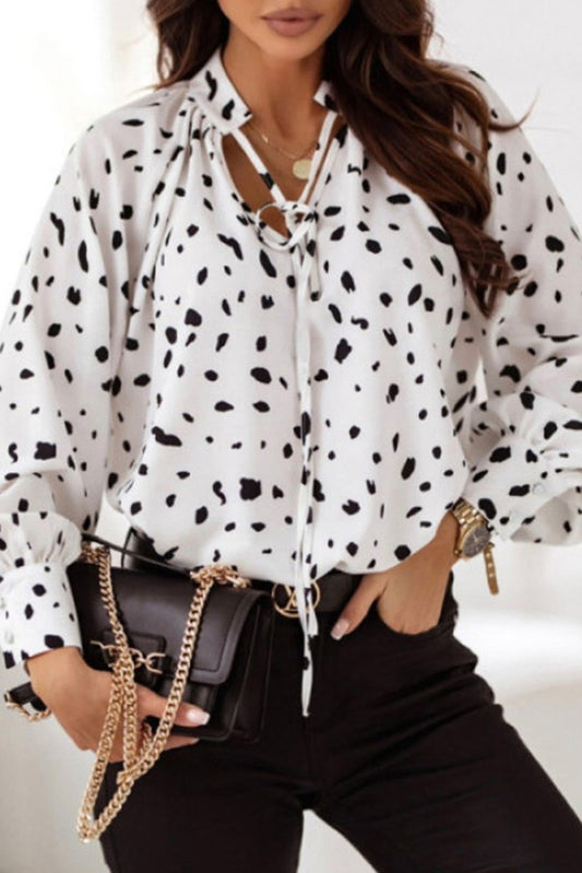 White Leopard Print Bishop Sleeves Blouse