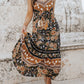 Black Retro Boho Floral Tassel Tie Maxi Dress