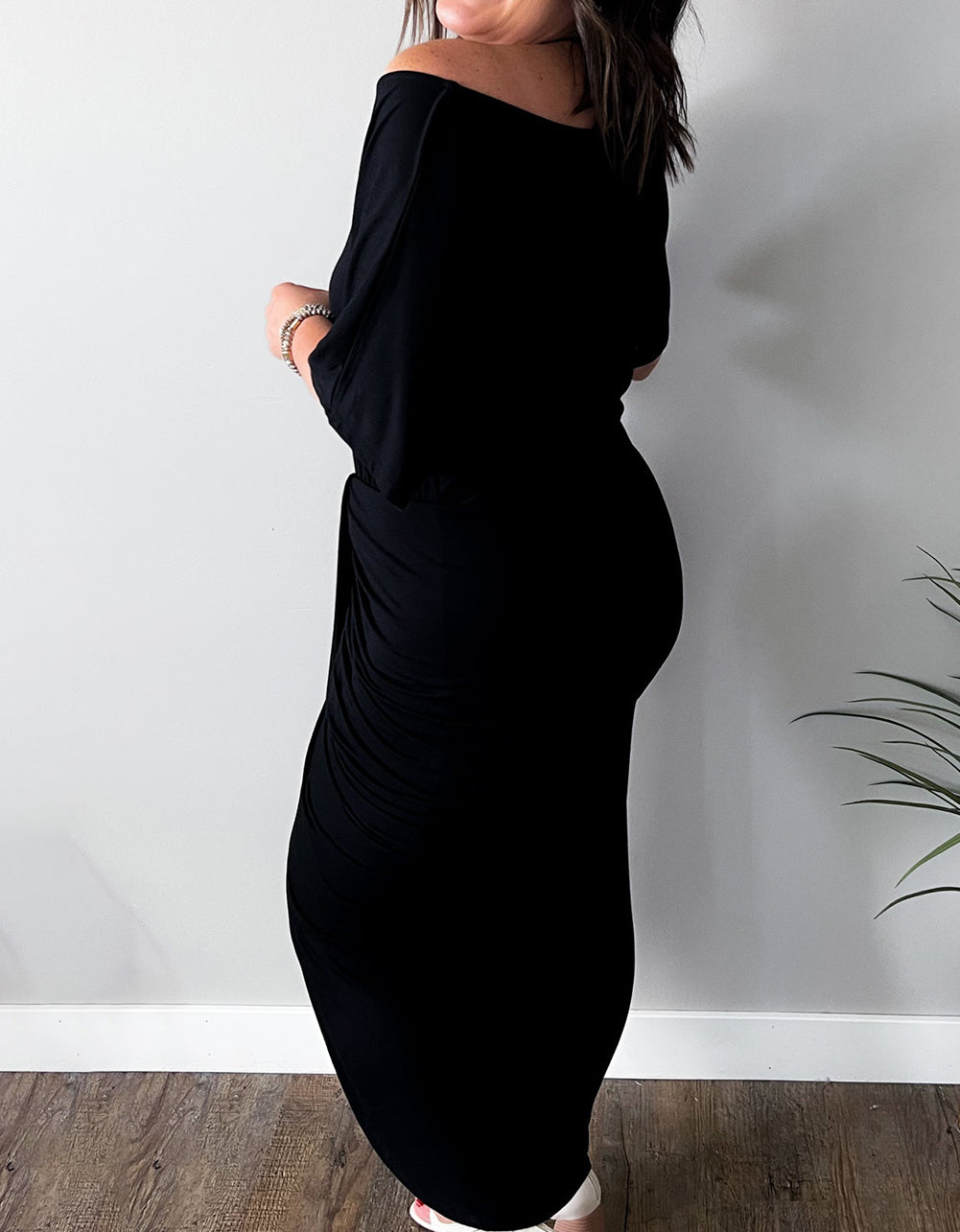 Side Split High Waist Short Sleeve Plus Size Maxi Dress