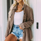 Khaki Oversize Textured Knit Button Front Shacket