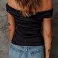 Black Ribbed Criss Cross Off Shoulder Top
