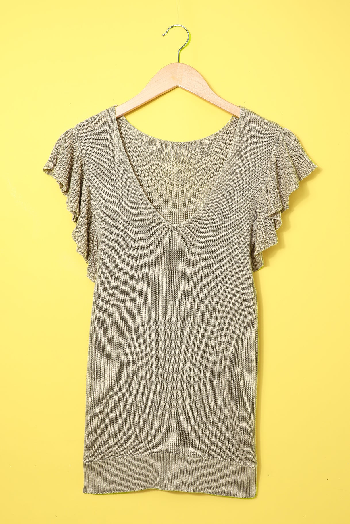 Khaki Cascading Ruffles Knit Tank Top