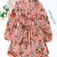 Vintage Floral Print Drawstring Flowy Dress