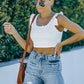 Ruffle Strap Ribbed Sleeveless Crop Top