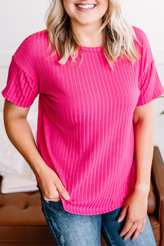 Rose Plus Size Ribbed Knit T-shirt