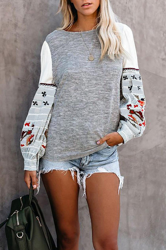 Contrast Printed Sleeve Knit Sweatshirts