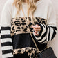 Slouchy Drop-shoulder Leopard Striped Colorblock Sweater