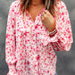 Floral Print Tie V Neck Button Up Blouse