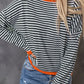 Contrast Trimmed Striped Drop Shoulder Sweater