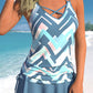 Sky Blue Geometric Print Criss Cross Drawstring Side Tankini Set