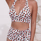 Halter V Neck Leopard High Waisted Swimsuit