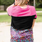 Rose Leopard Print Color Block Textured T-shirt