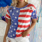 Stripe American Flag Print Distressed Crew Neck T Shirt