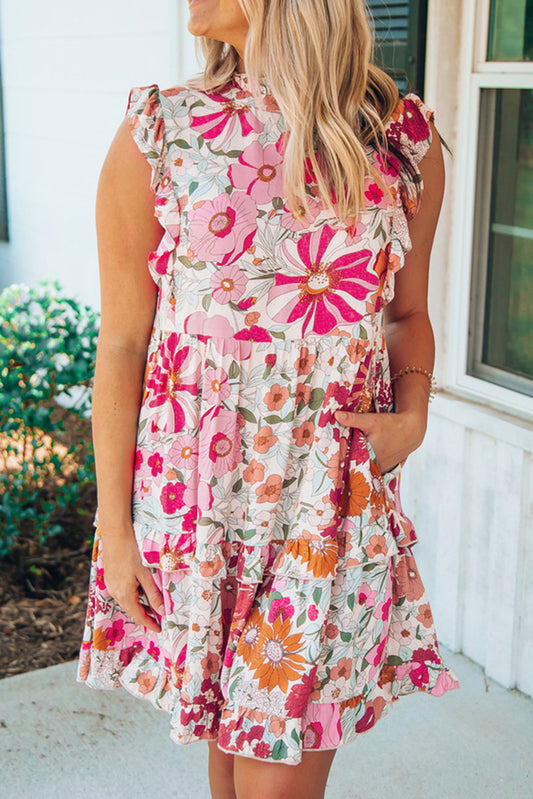 White Ruffled Tank Floral Dress