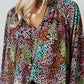 Multicolor Vibrant Floral Tie V Neck Puff Sleeve Blouse