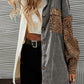 Gray Color Block Leopard Patched Corduroy Shacket