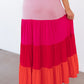 Pink Color Block Tiered Drawstring High Waist Maxi Skirt