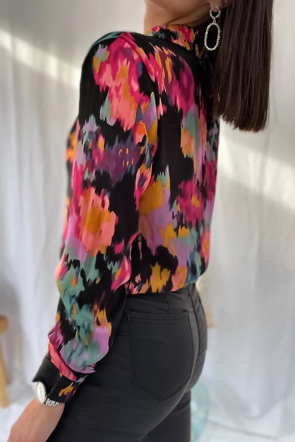 Black Tie-dye Abstract Print Long Sleeve Shirt