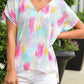 Multicolor Abstract Print V Neck Dolman Blouse